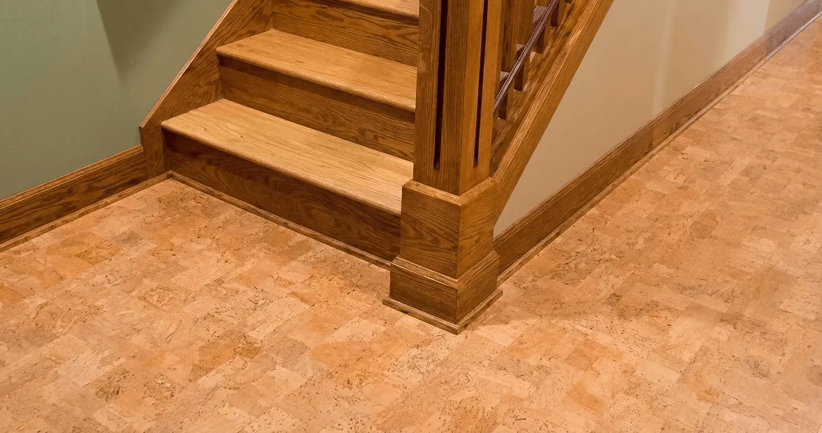End of a staircase with cork flooring in Bradenton, FL